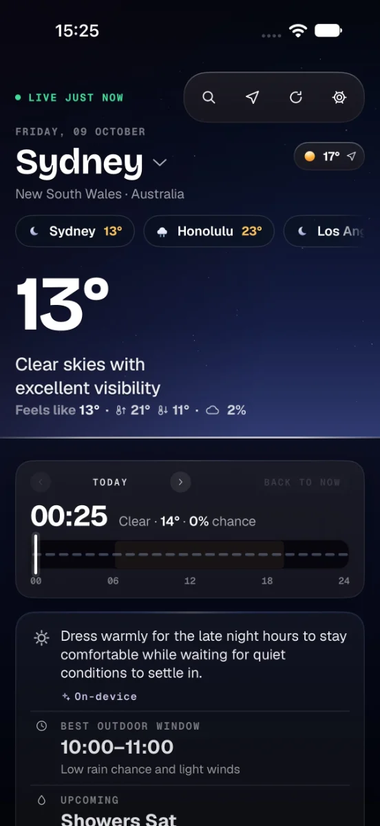 Sydney at night, 13°, clear