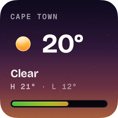 Small weather widget: Cape Town at dusk